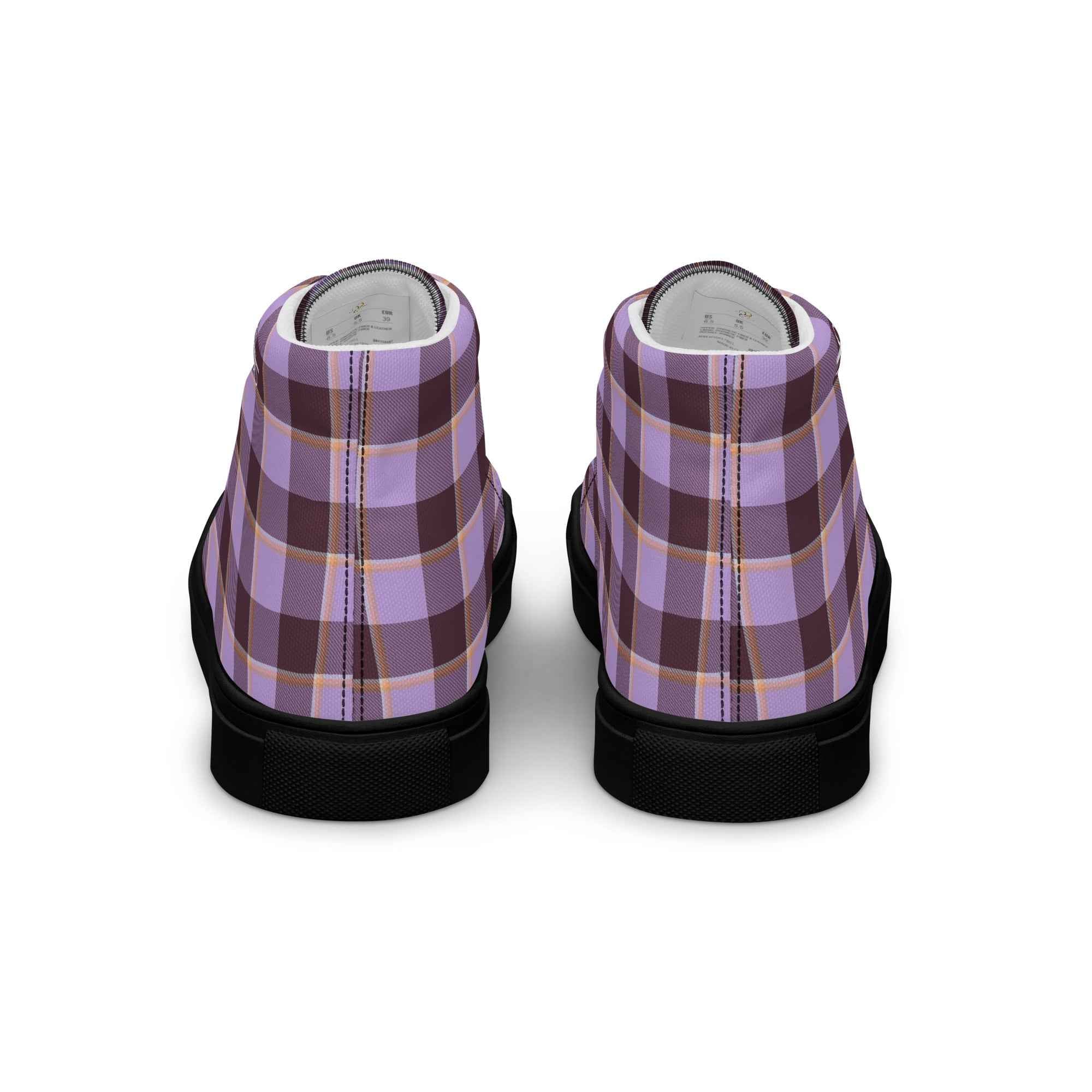 Women’s High Top Canvas Shoes Light Wisteria and Livid Brown Plaid - Scottish Squares