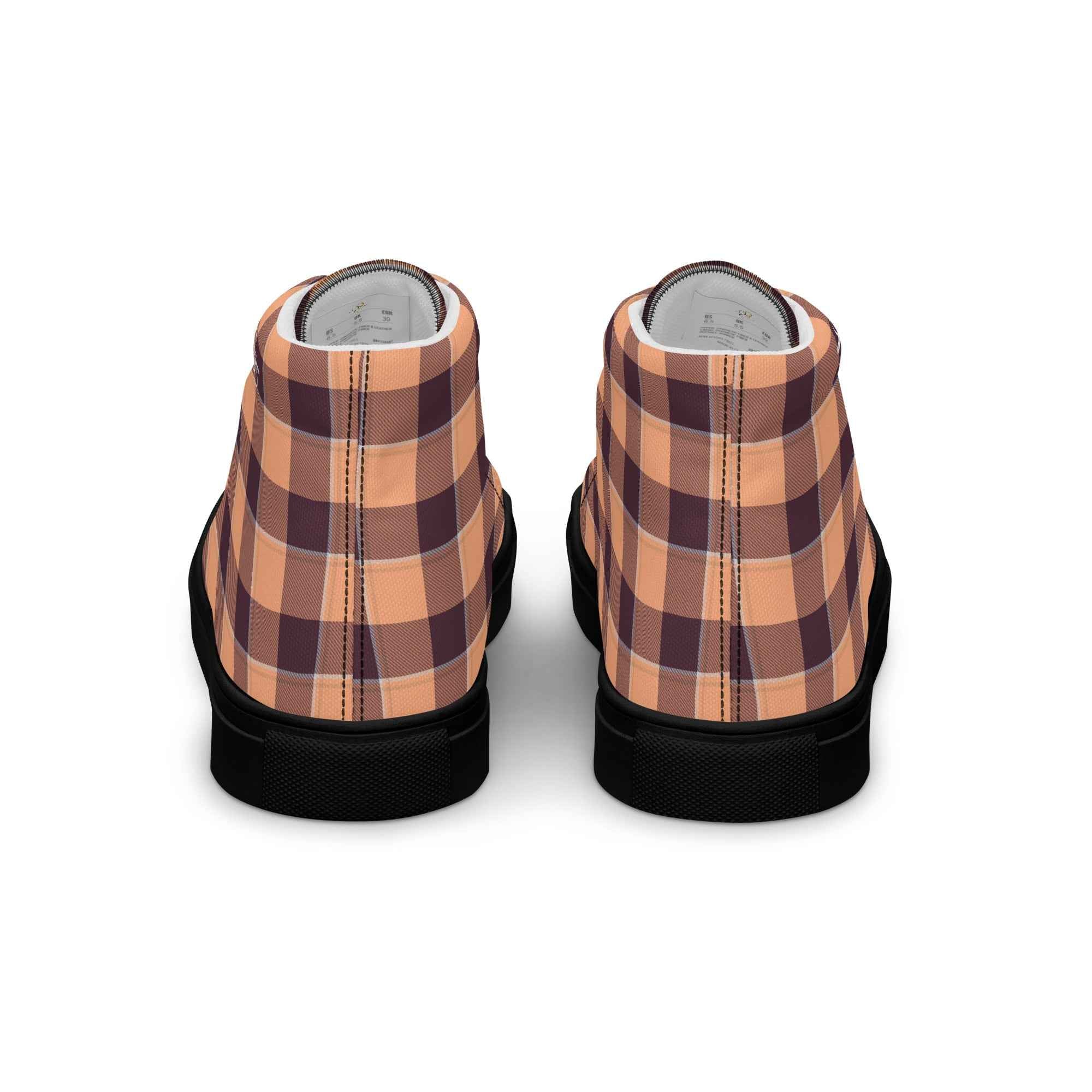 Women’s High Top Canvas Shoes Hit Pink and Livid Brown Plaid - Scottish Squares