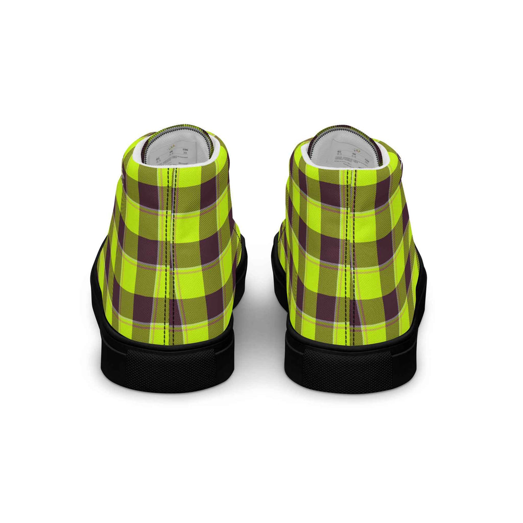 Women’s High Top Canvas Shoes Electric Lime and Livid Brown Plaid - Scottish Squares