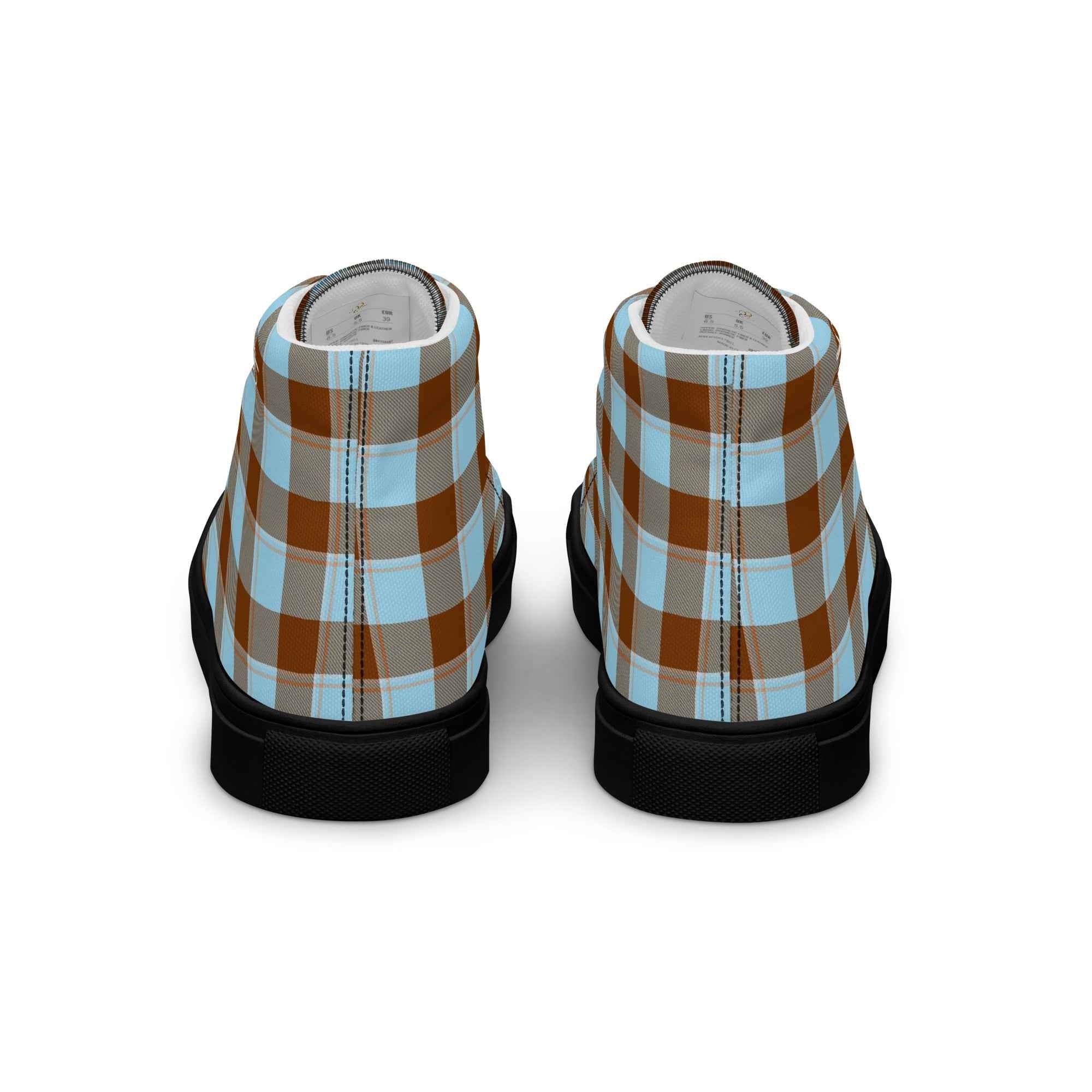Women’s High Top Canvas Shoes Blizzard Blue and Livid Brown Plaid - Scottish Squares