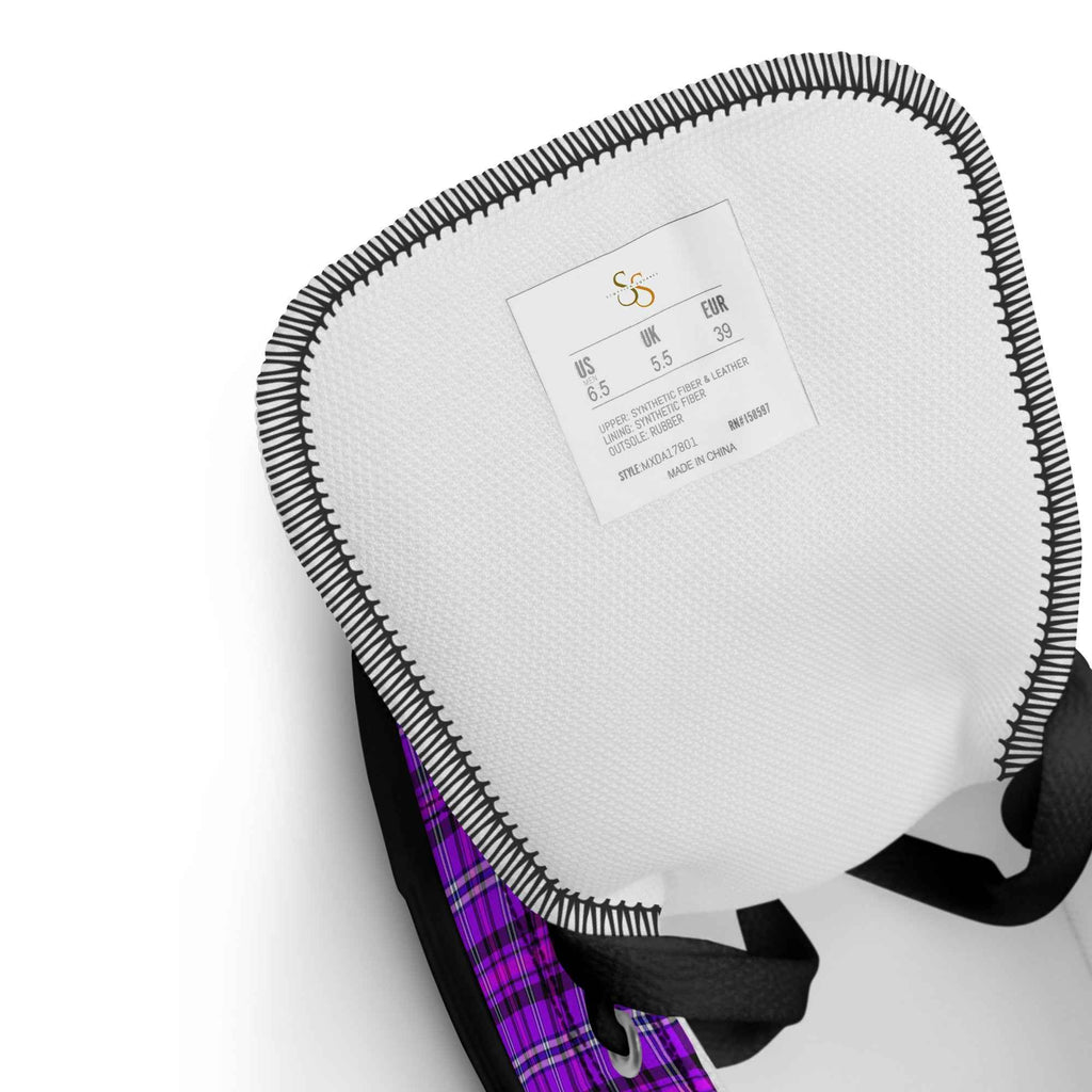 Women’s High Top Canvas Shoes Electric Violet and Fuchsia Plaid - Scottish Squares