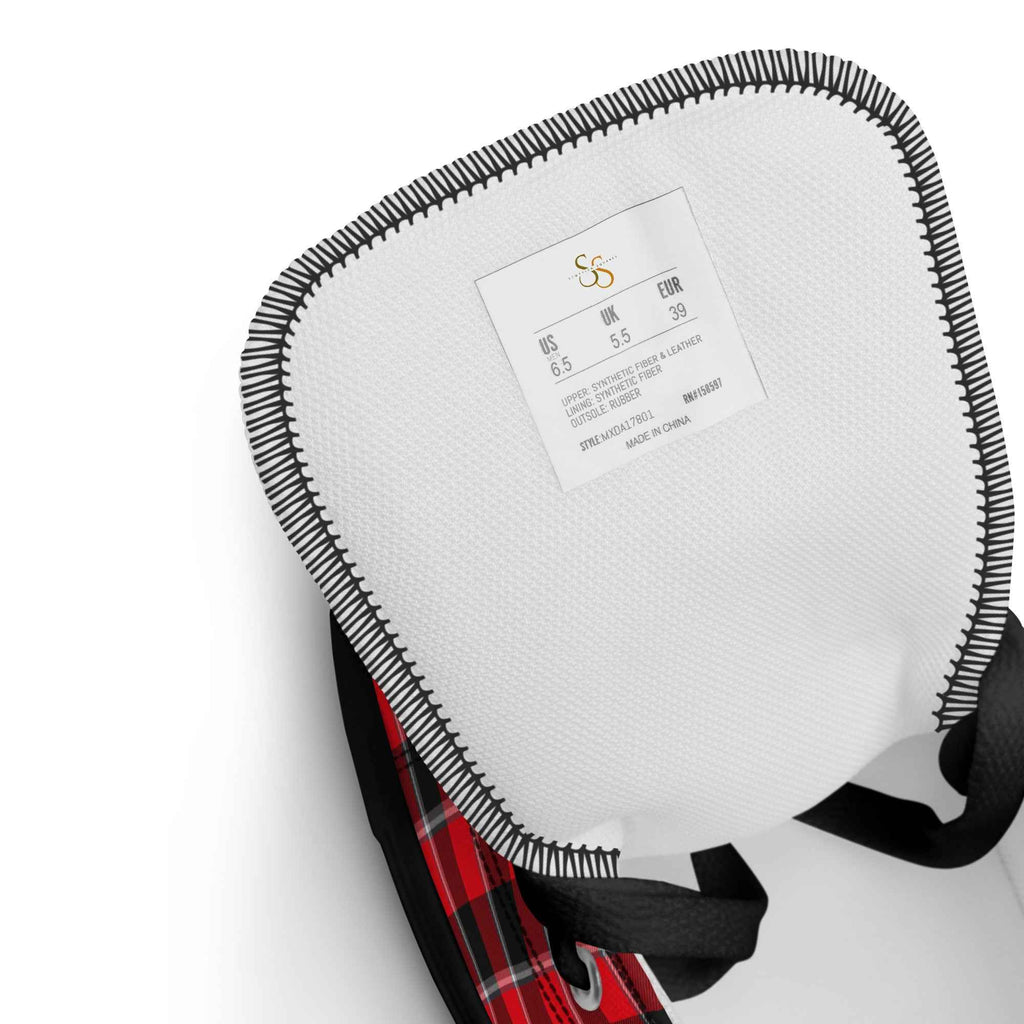 Women’s High Top Canvas Shoes Red Ribbon and Heavy Metal Plaid - Scottish Squares