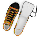 Women’s High Top Canvas Shoes Blaze Orange and Bird Flower Plaid - Scottish Squares