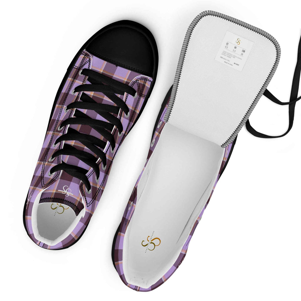 Women’s High Top Canvas Shoes Light Wisteria and Livid Brown Plaid - Scottish Squares