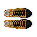 Women’s High Top Canvas Shoes Blaze Orange and Bird Flower Plaid - Scottish Squares
