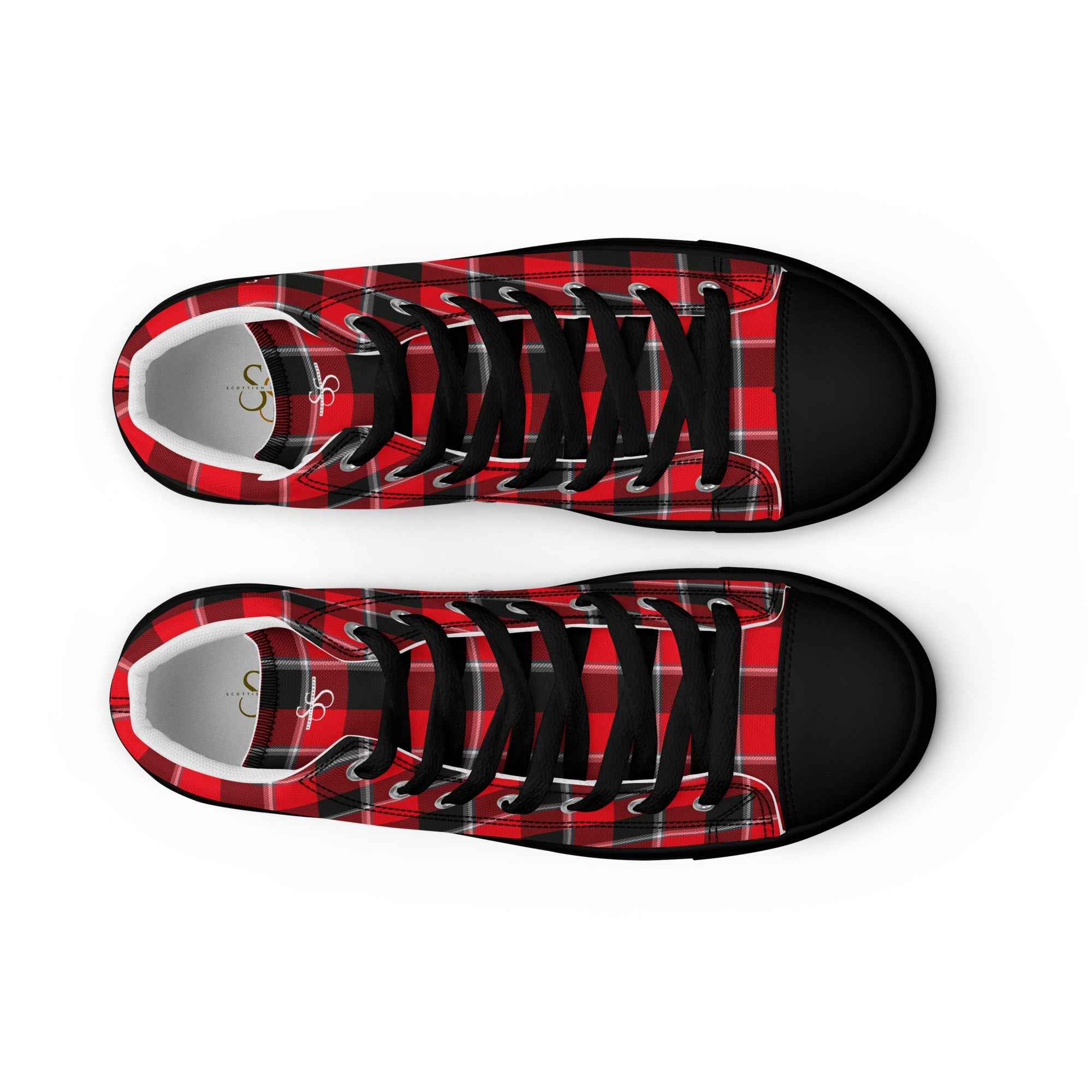 Women’s High Top Canvas Shoes Red Ribbon and Heavy Metal Plaid - Scottish Squares
