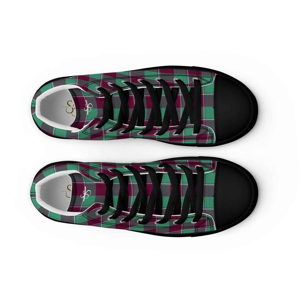 Women’s High Top Canvas Shoes Ocean Green and Mulberry Wood Plaid - Scottish Squares