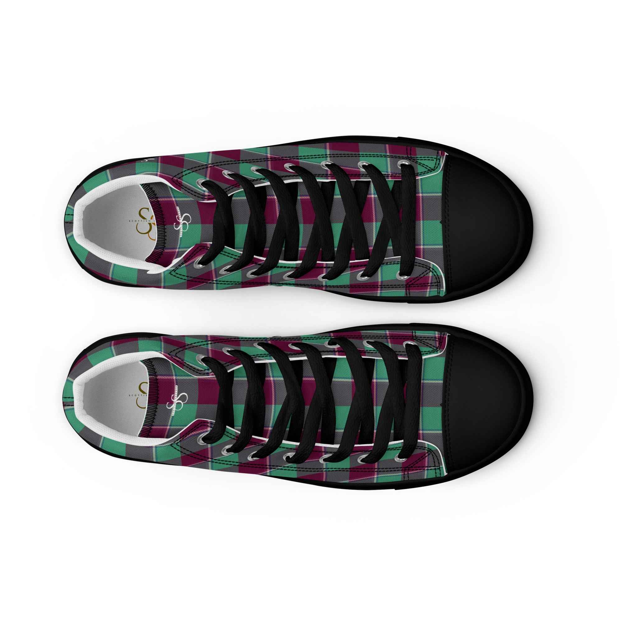 Women’s High Top Canvas Shoes Ocean Green and Mulberry Wood Plaid - Scottish Squares