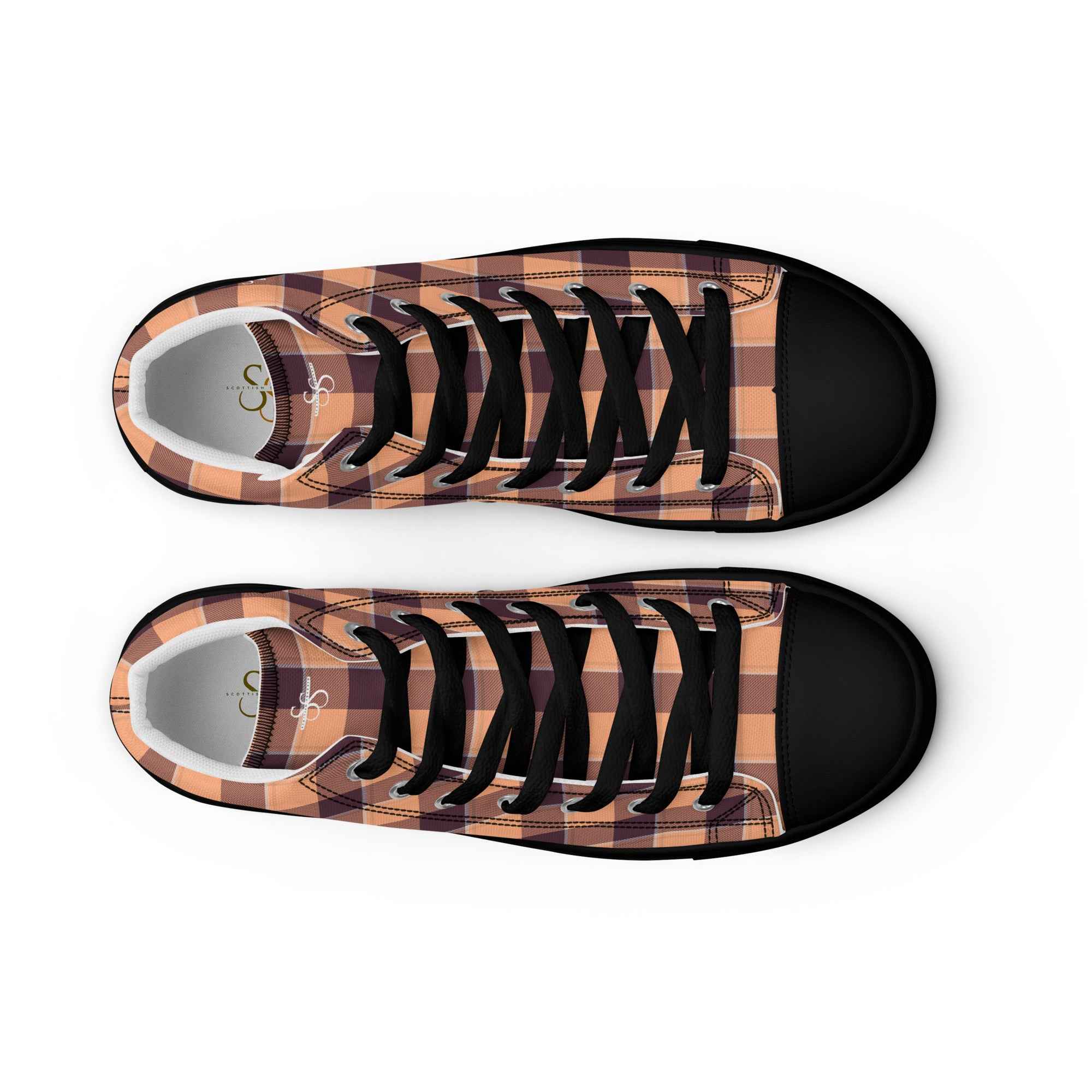 Women’s High Top Canvas Shoes Hit Pink and Livid Brown Plaid - Scottish Squares
