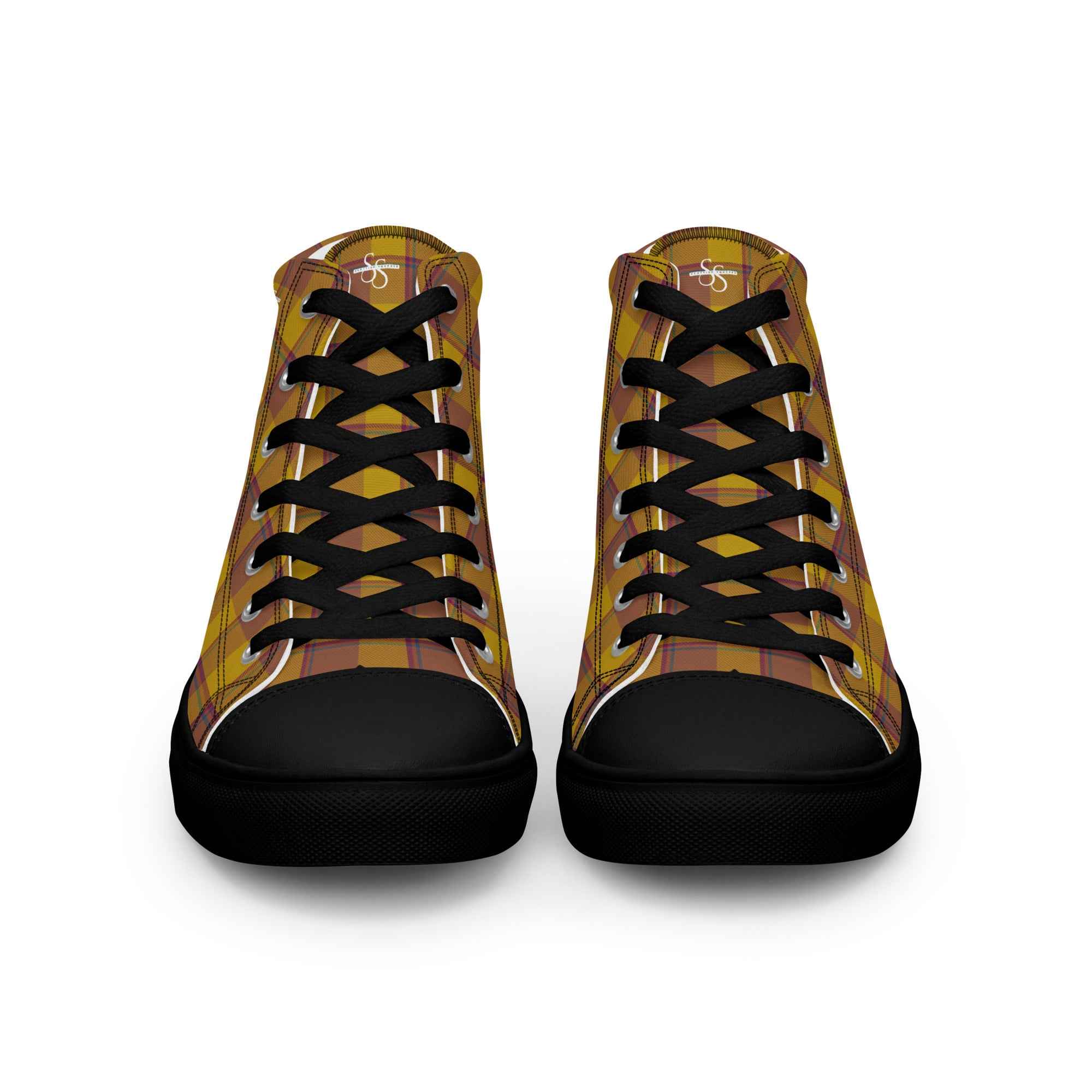 Women’s High Top Canvas Shoes Potters Clay and Pizza Plaid - Scottish Squares