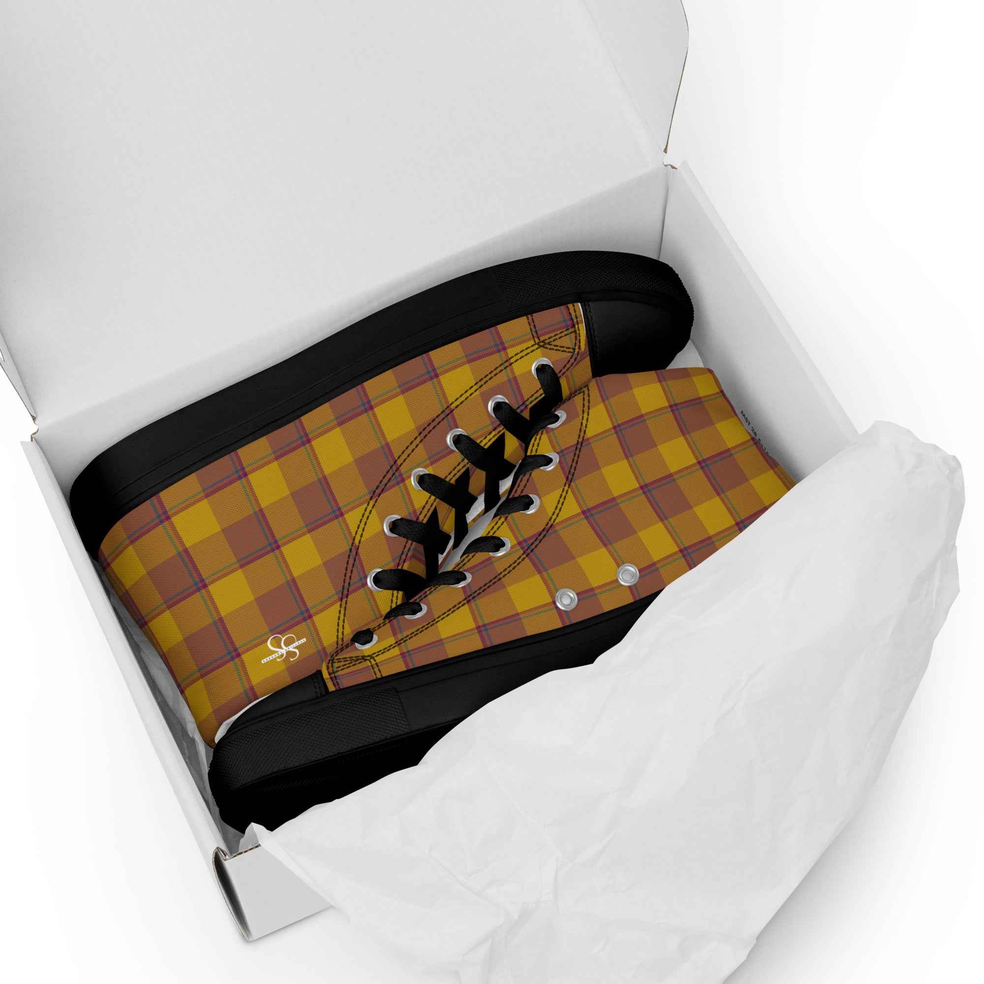 Women’s High Top Canvas Shoes Potters Clay and Pizza Plaid - Scottish Squares