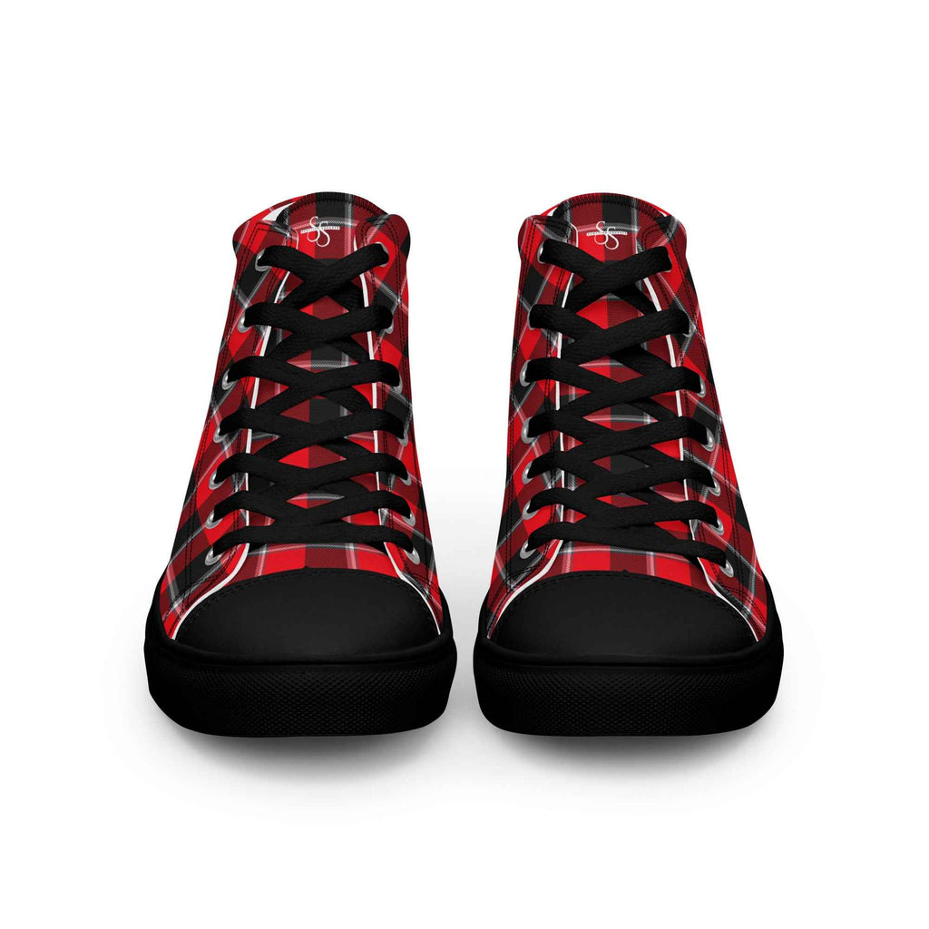 Women’s High Top Canvas Shoes Red Ribbon and Heavy Metal Plaid - Scottish Squares