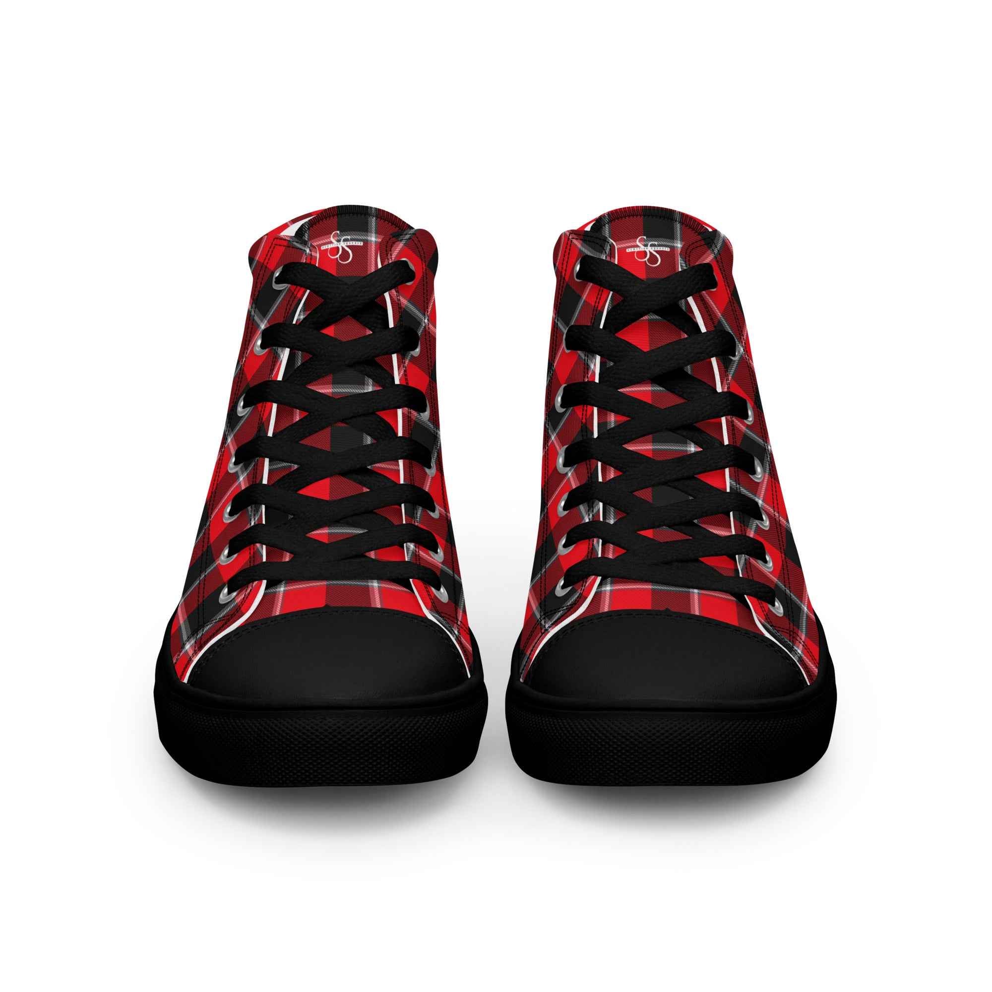 Women’s High Top Canvas Shoes Red Ribbon and Heavy Metal Plaid - Scottish Squares
