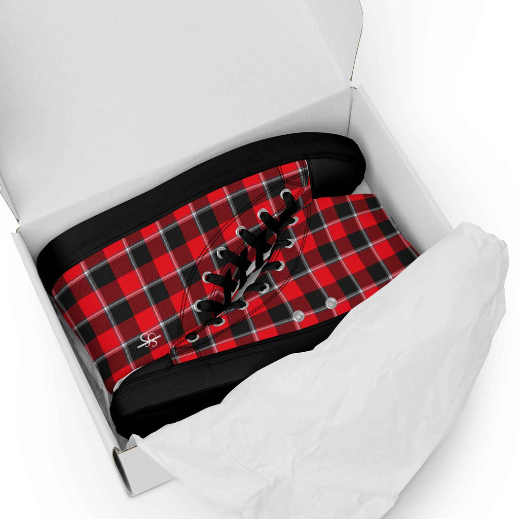 Women’s High Top Canvas Shoes Red Ribbon and Heavy Metal Plaid - Scottish Squares