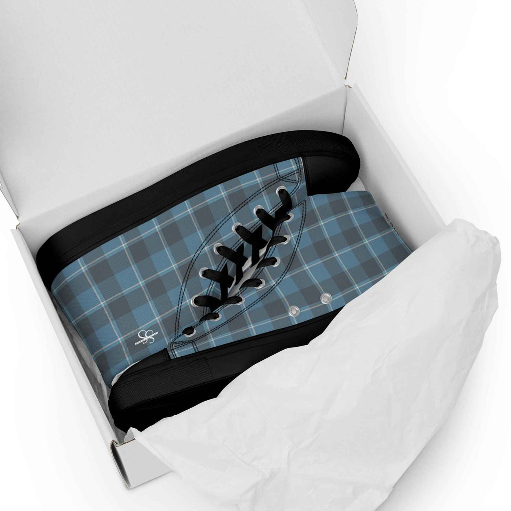Women’s High Top Canvas Shoes Hoki and Shuttle Gray Plaid - Scottish Squares