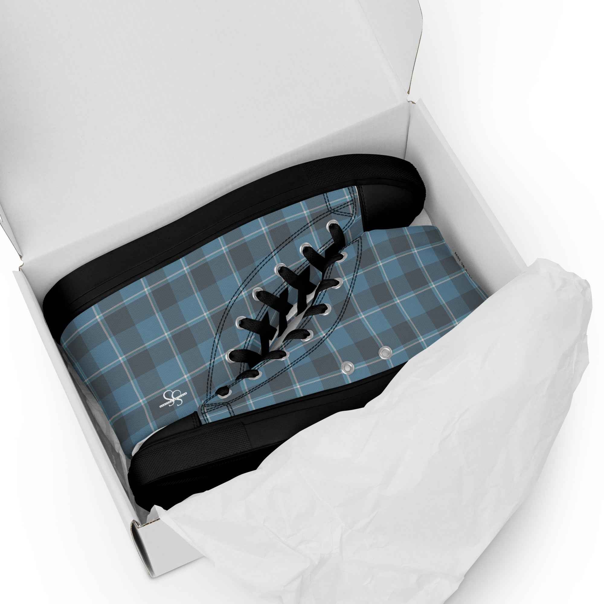 Women’s High Top Canvas Shoes Hoki and Shuttle Gray Plaid - Scottish Squares
