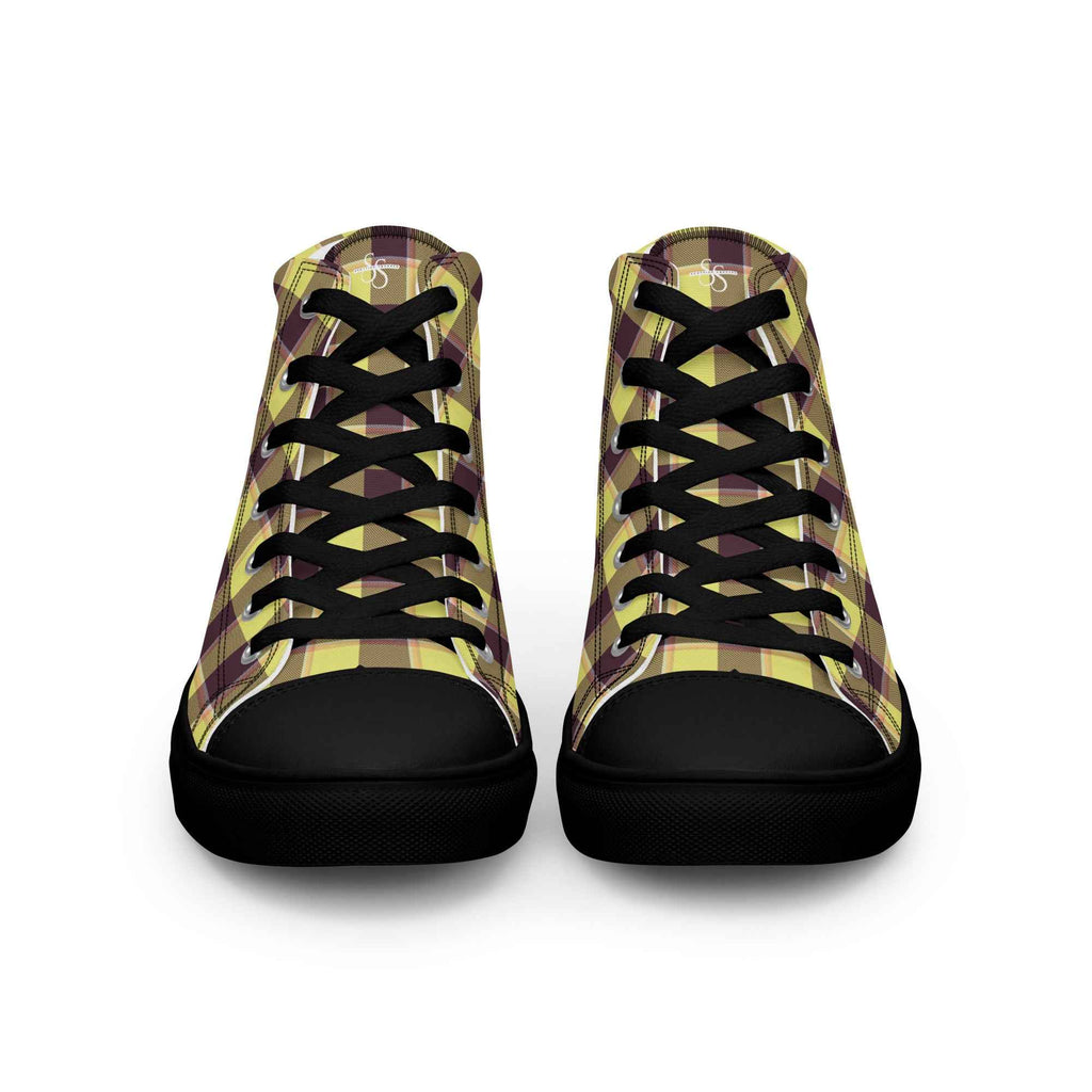 Women’s High Top Canvas Shoes Flax and Livid Brown Plaid - Scottish Squares