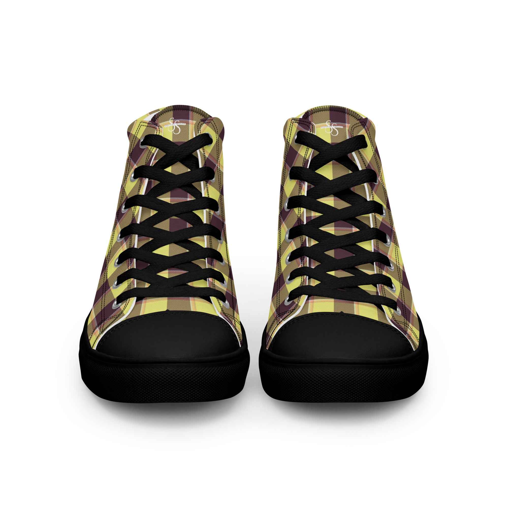Women’s High Top Canvas Shoes Flax and Livid Brown Plaid - Scottish Squares