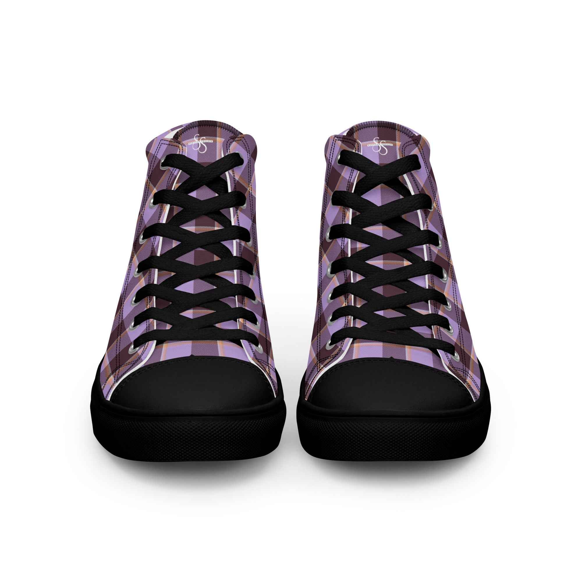 Women’s High Top Canvas Shoes Light Wisteria and Livid Brown Plaid - Scottish Squares