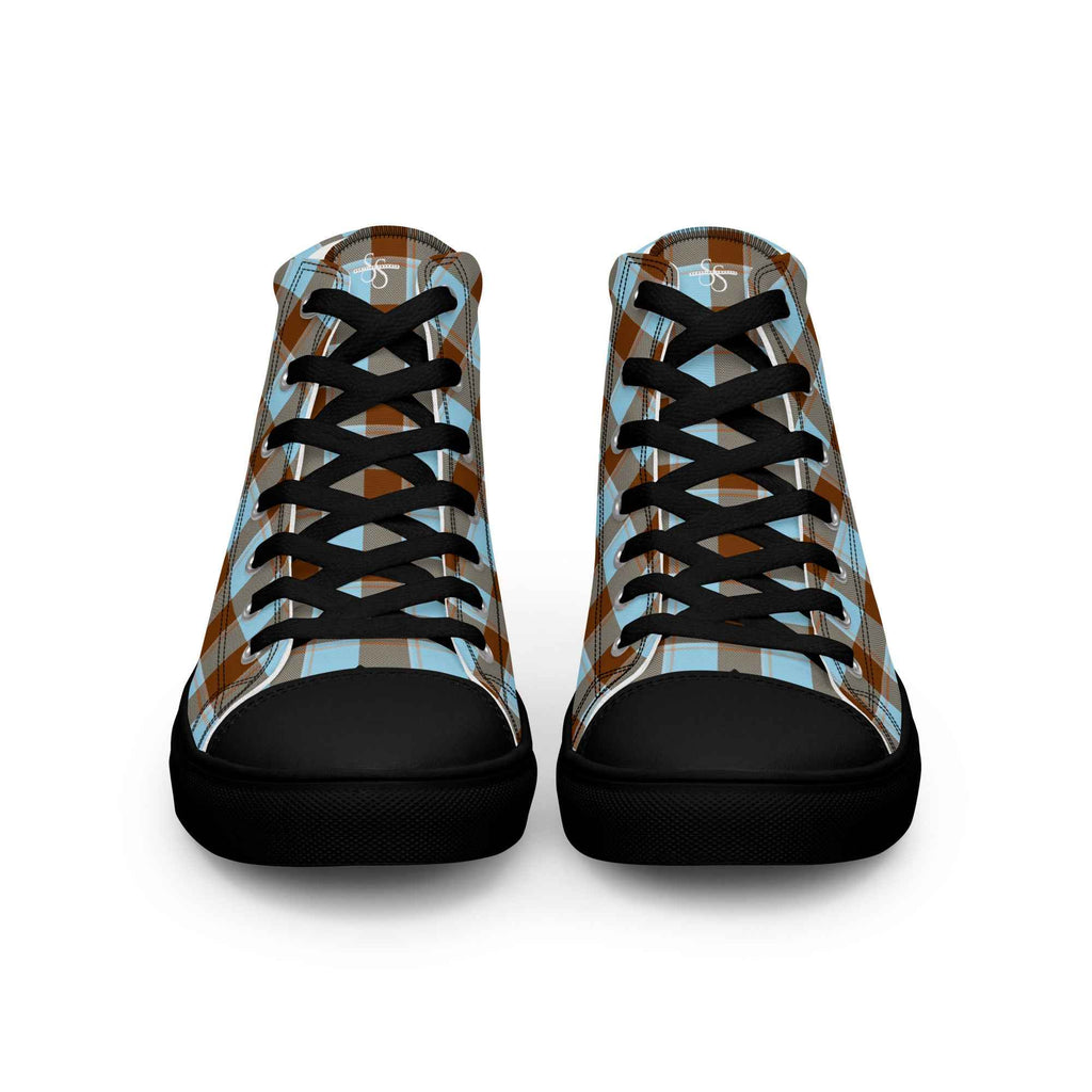 Women’s High Top Canvas Shoes Blizzard Blue and Livid Brown Plaid - Scottish Squares