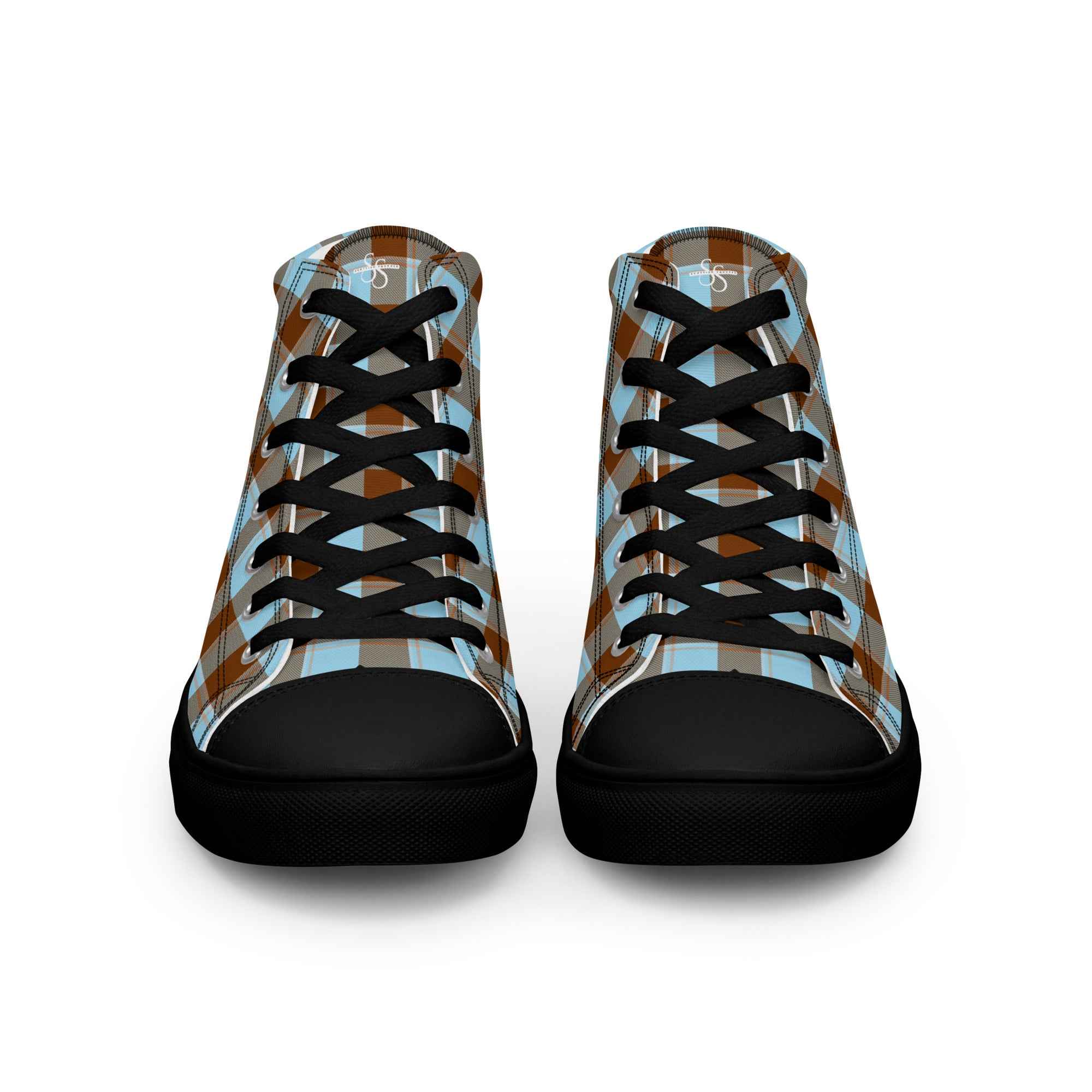 Women’s High Top Canvas Shoes Blizzard Blue and Livid Brown Plaid - Scottish Squares