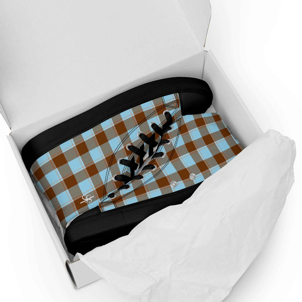 Women’s High Top Canvas Shoes Blizzard Blue and Livid Brown Plaid - Scottish Squares