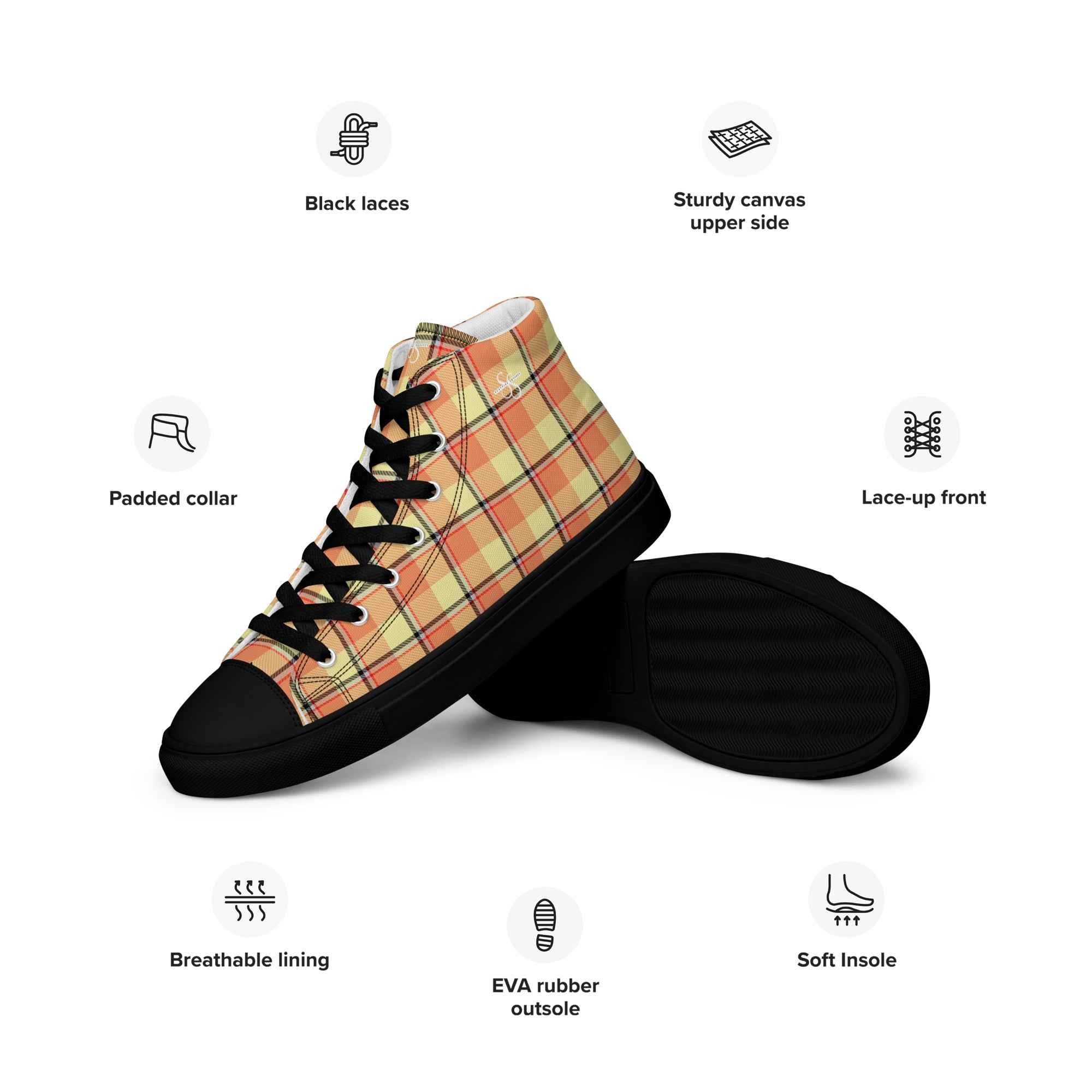 Women’s High Top Canvas Shoes Claystone and Morning Mist Plaid - Scottish Squares