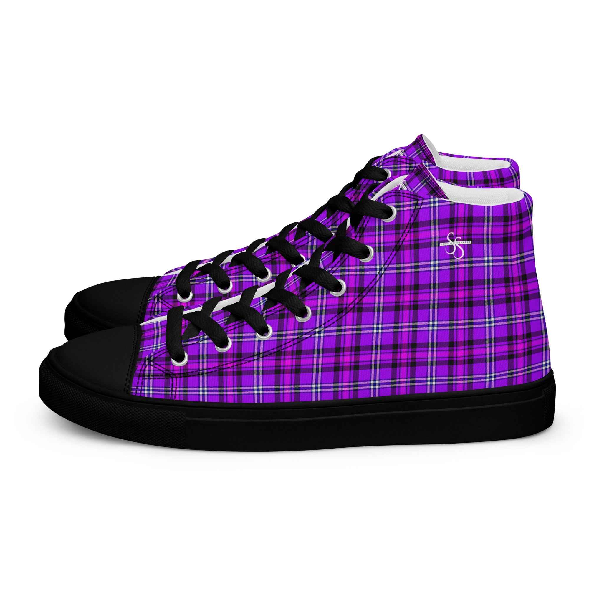 Women’s High Top Canvas Shoes Electric Violet and Fuchsia Plaid - Scottish Squares