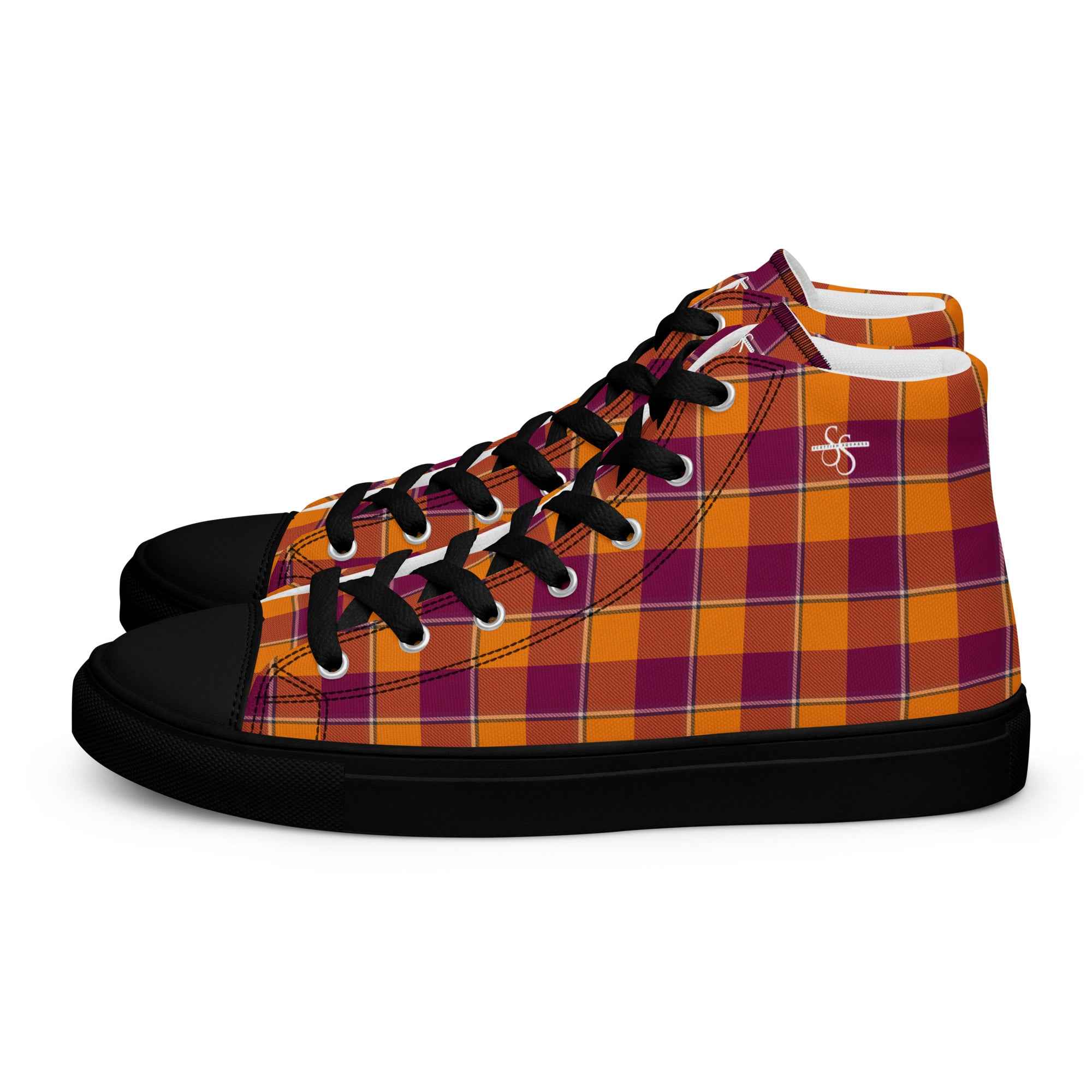 Women’s High Top Canvas Shoes Tahiti Gold and Rose Bud Cherry Plaid - Scottish Squares