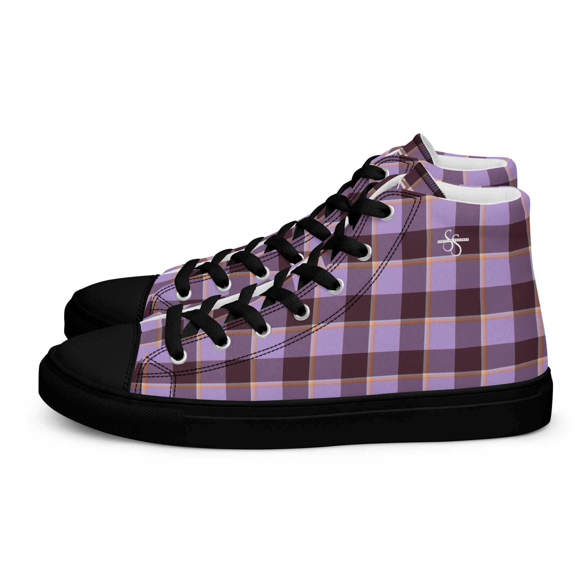Women’s High Top Canvas Shoes Light Wisteria and Livid Brown Plaid - Scottish Squares