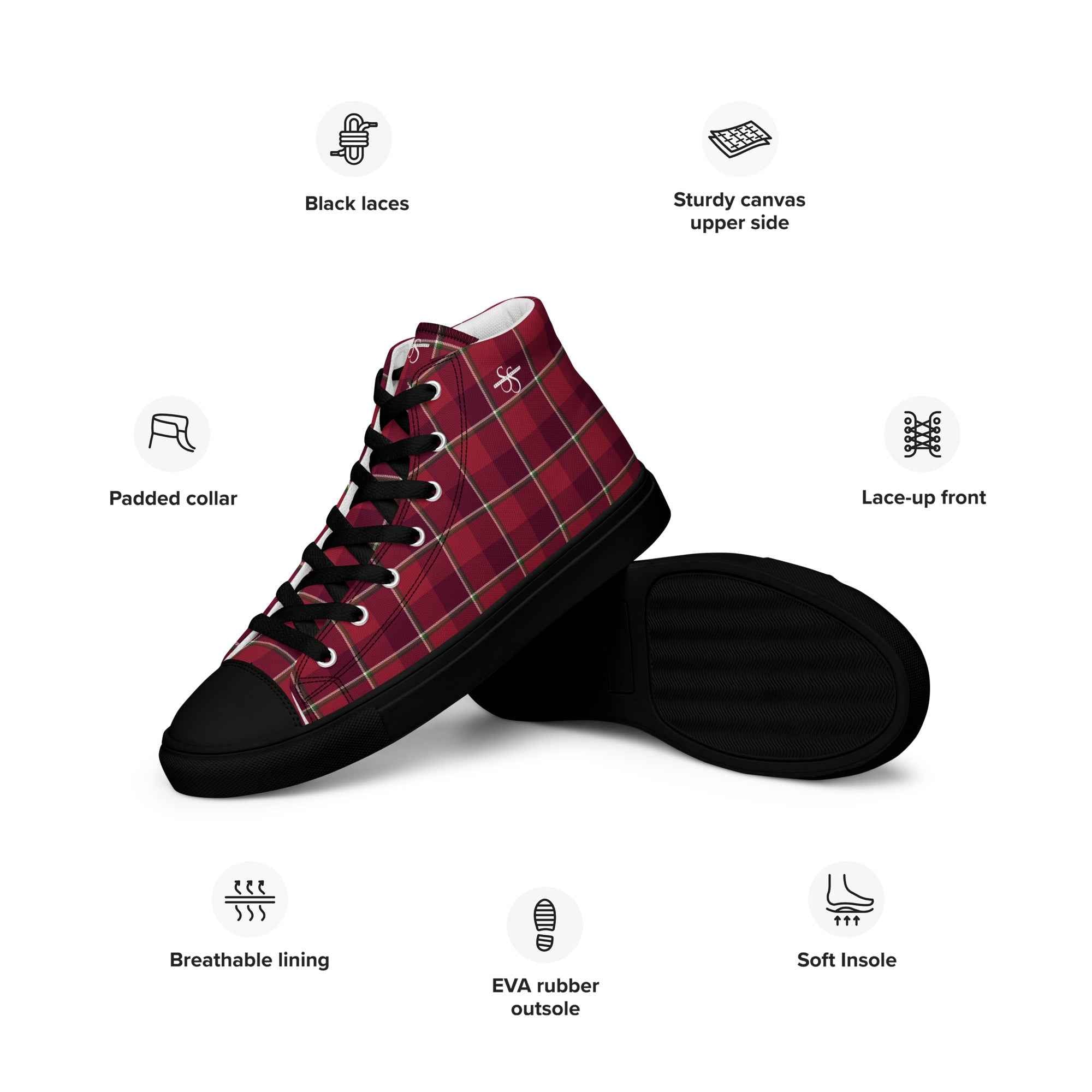 Women’s High Top Canvas Shoes Old Brick and Cab Sav Plaid - Scottish Squares
