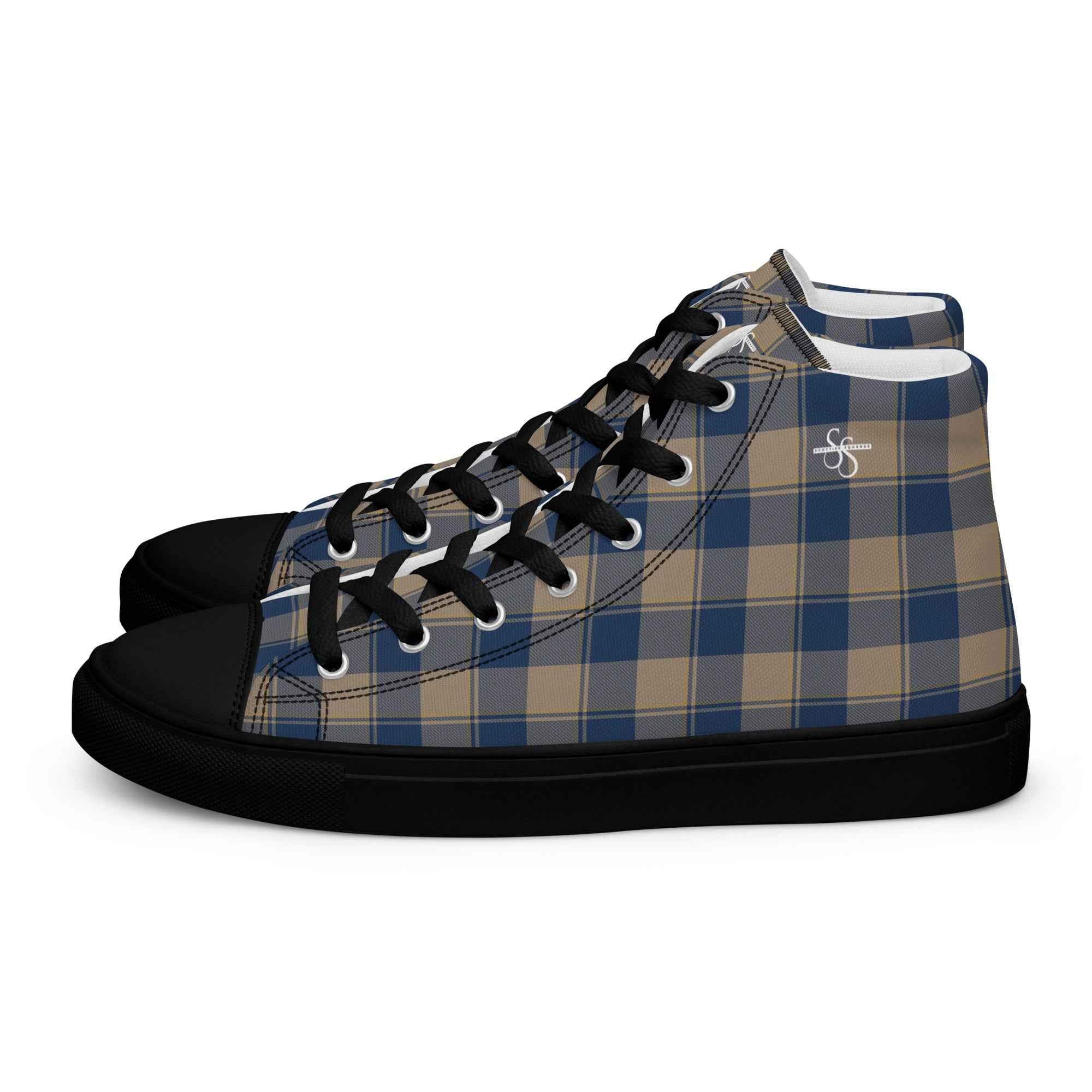 Women’s High Top Canvas Shoes Cello and Donkey Brown Plaid - Scottish Squares