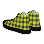 Women’s High Top Canvas Shoes Electric Lime and Livid Brown Plaid - Scottish Squares