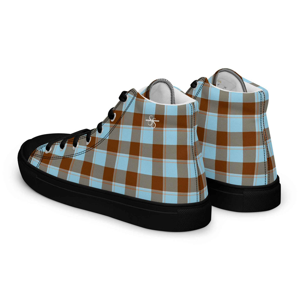 Women’s High Top Canvas Shoes Blizzard Blue and Livid Brown Plaid - Scottish Squares