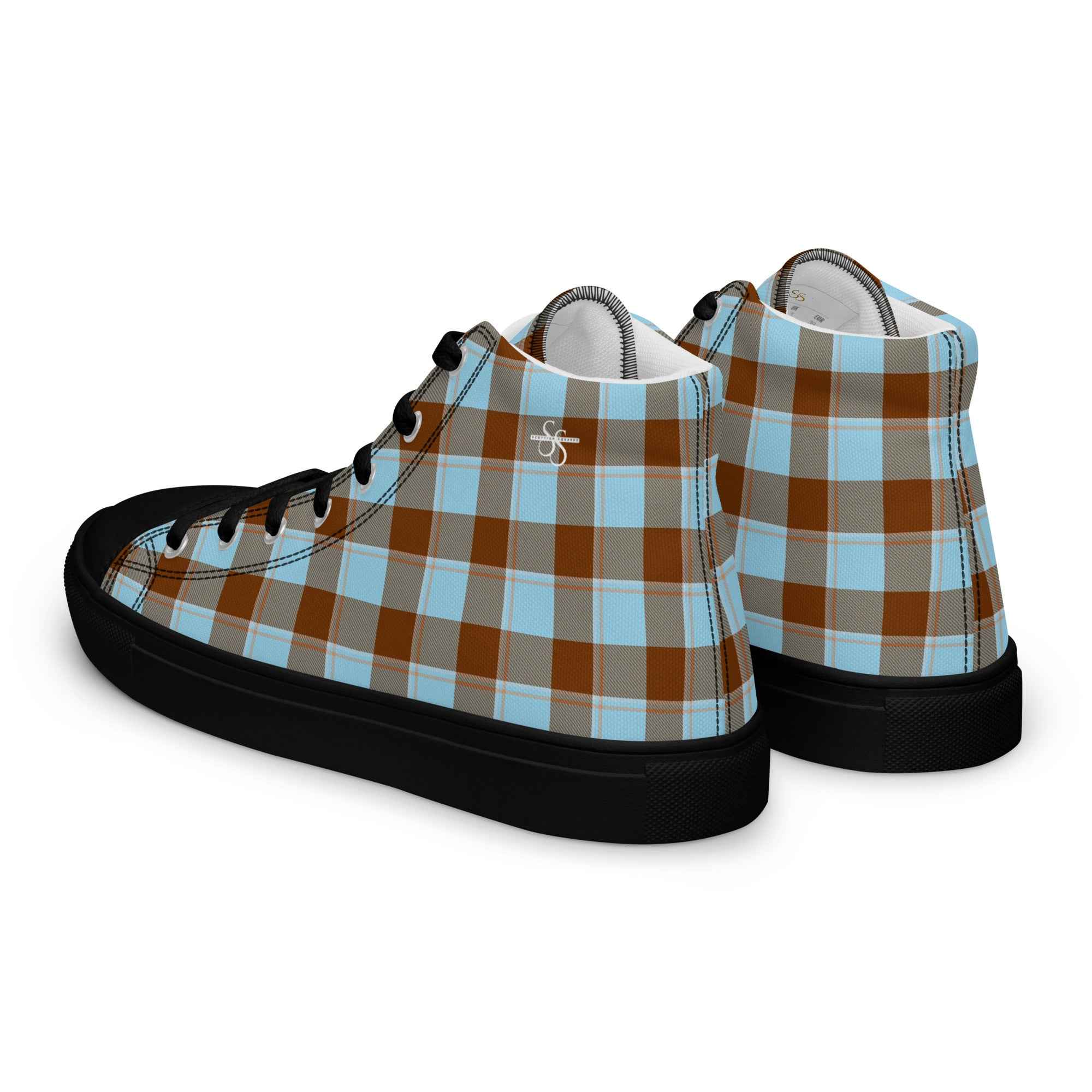 Women’s High Top Canvas Shoes Blizzard Blue and Livid Brown Plaid - Scottish Squares