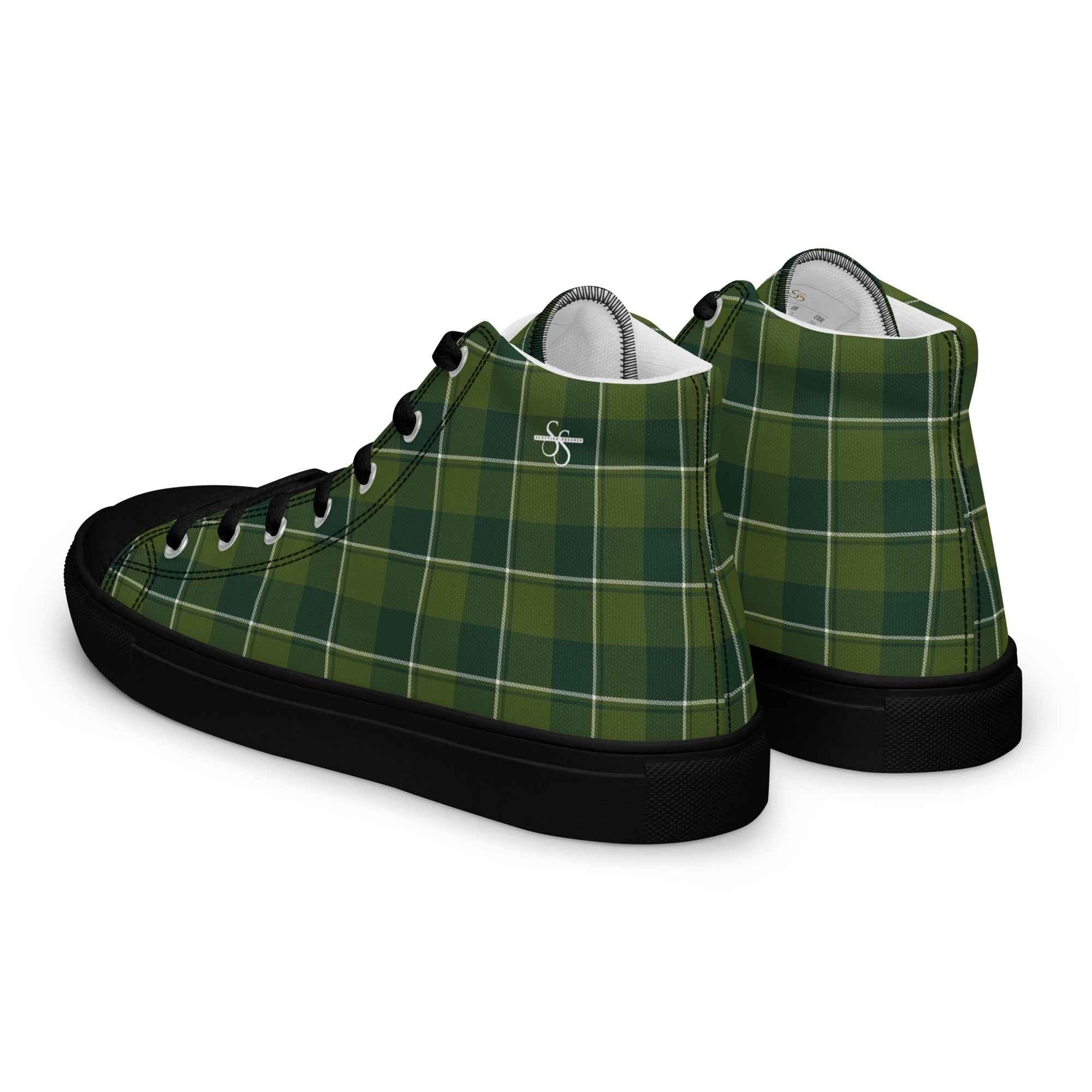 Women’s High Top Canvas Shoes Woodland and Evergreen Plaid - Scottish Squares
