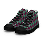 Women’s High Top Canvas Shoes Ocean Green and Mulberry Wood Plaid - Scottish Squares