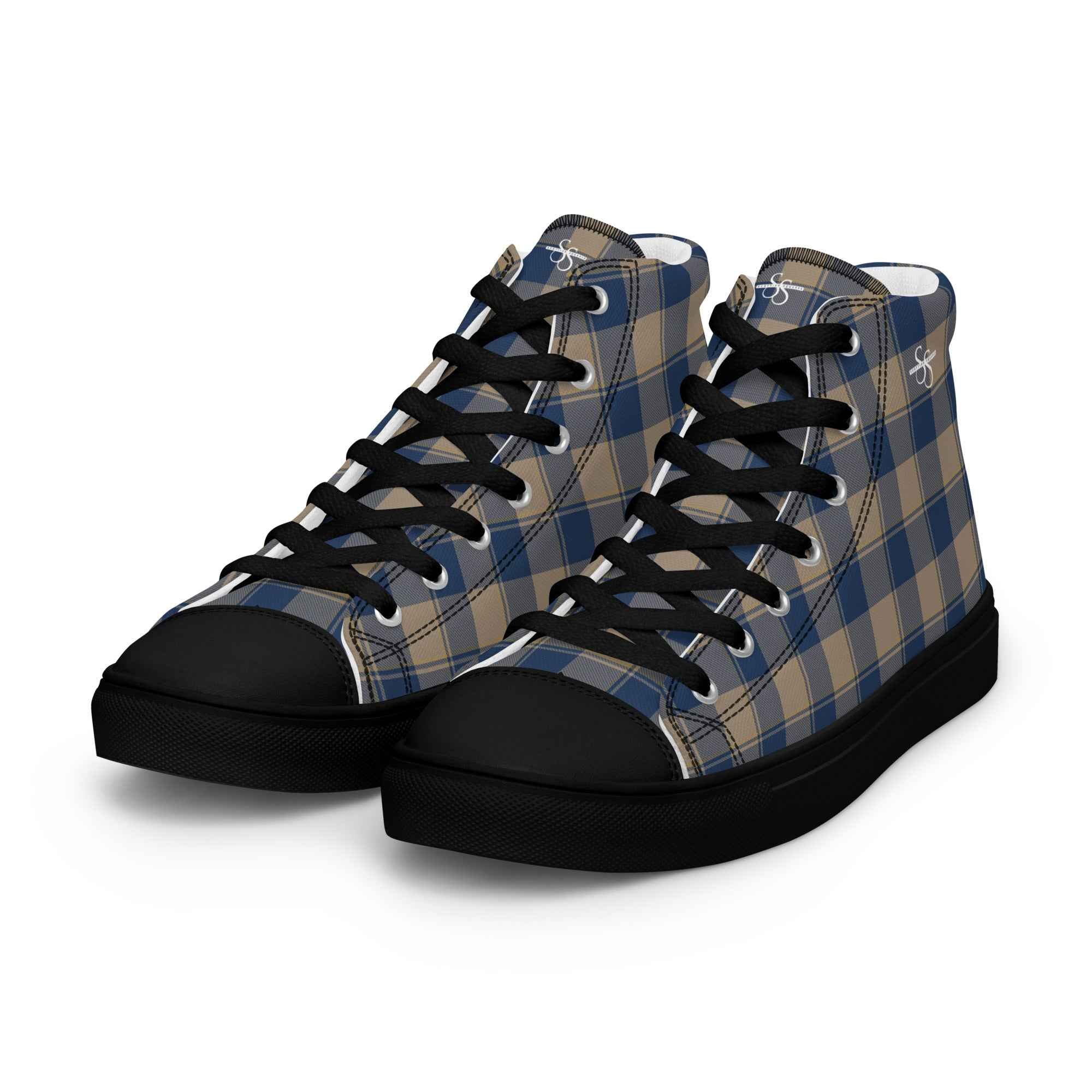Women’s High Top Canvas Shoes Cello and Donkey Brown Plaid - Scottish Squares