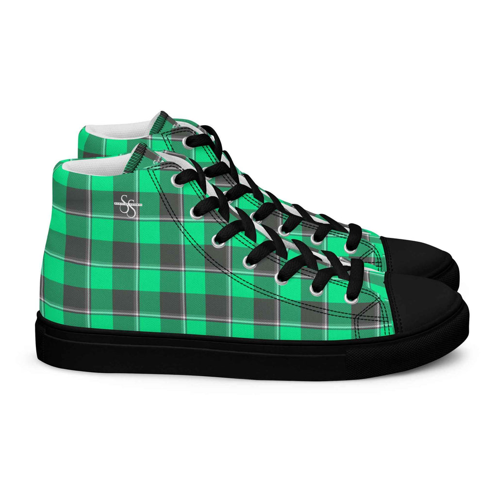 Women’s High Top Canvas Shoes Spring Green and Finlandia Plaid 12 - Scottish Squares