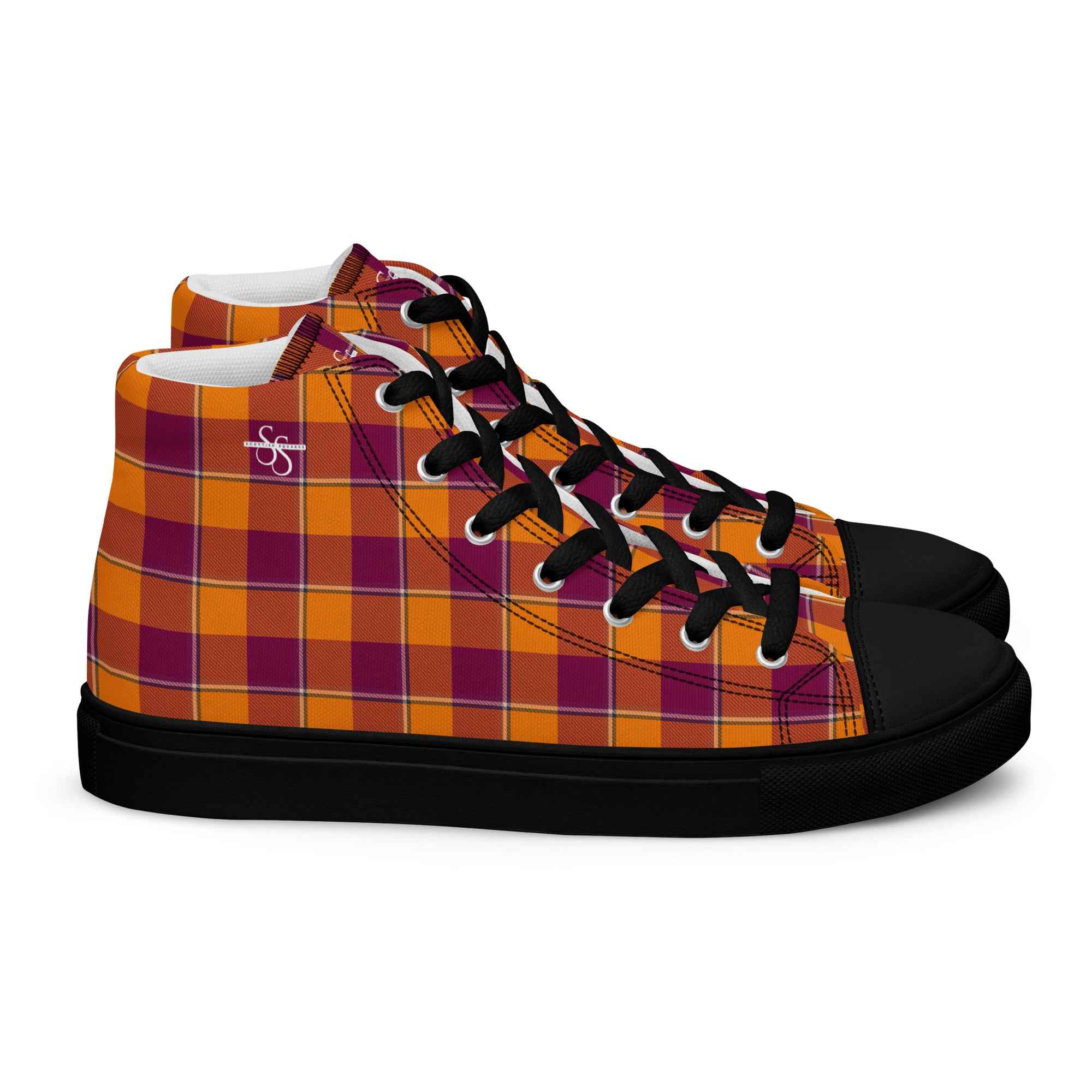 Women’s High Top Canvas Shoes Tahiti Gold and Rose Bud Cherry Plaid 12 - Scottish Squares