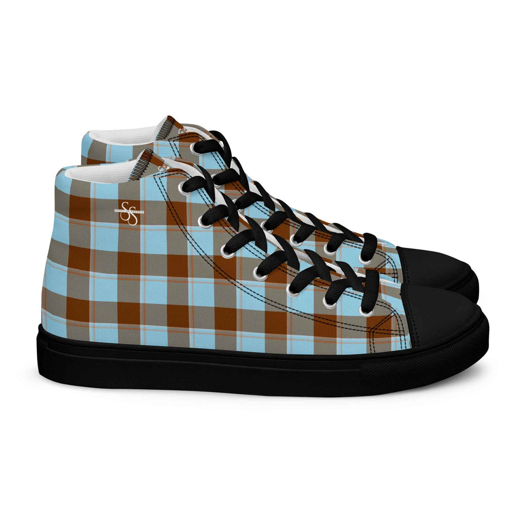 Women’s High Top Canvas Shoes Blizzard Blue and Livid Brown Plaid 12 - Scottish Squares
