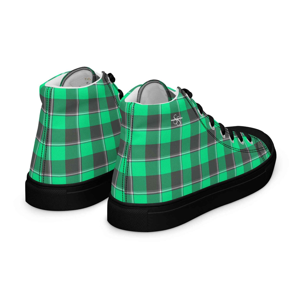 Women’s High Top Canvas Shoes Spring Green and Finlandia Plaid - Scottish Squares