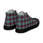 Women’s High Top Canvas Shoes Ocean Green and Mulberry Wood Plaid - Scottish Squares