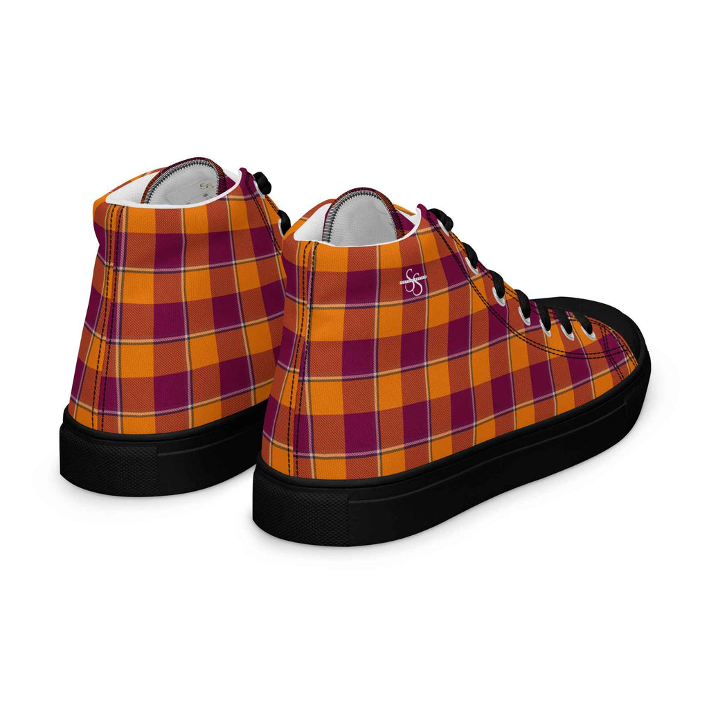 Women’s High Top Canvas Shoes Tahiti Gold and Rose Bud Cherry Plaid - Scottish Squares
