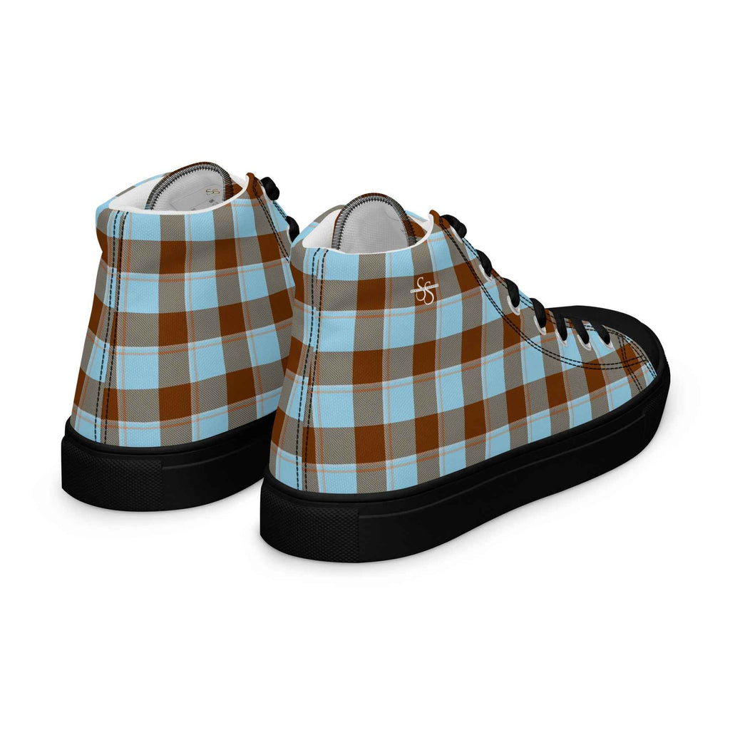 Women’s High Top Canvas Shoes Blizzard Blue and Livid Brown Plaid - Scottish Squares