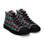 Women’s High Top Canvas Shoes Ocean Green and Mulberry Wood Plaid - Scottish Squares