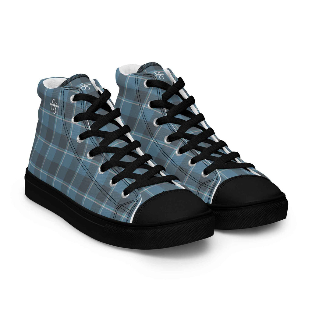 Women’s High Top Canvas Shoes Hoki and Shuttle Gray Plaid - Scottish Squares
