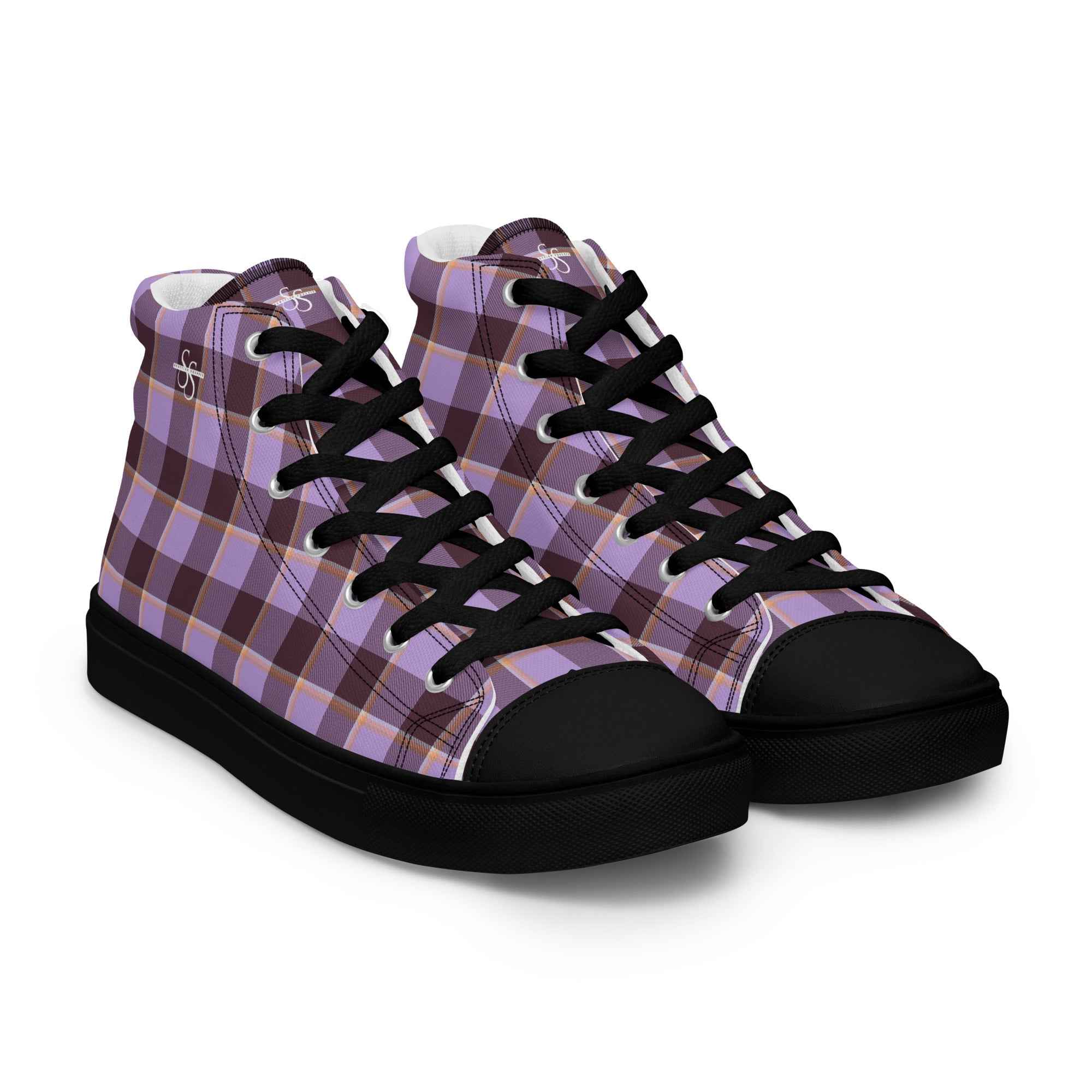 Women’s High Top Canvas Shoes Light Wisteria and Livid Brown Plaid - Scottish Squares