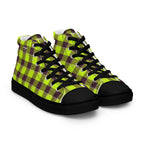 Women’s High Top Canvas Shoes Electric Lime and Livid Brown Plaid - Scottish Squares