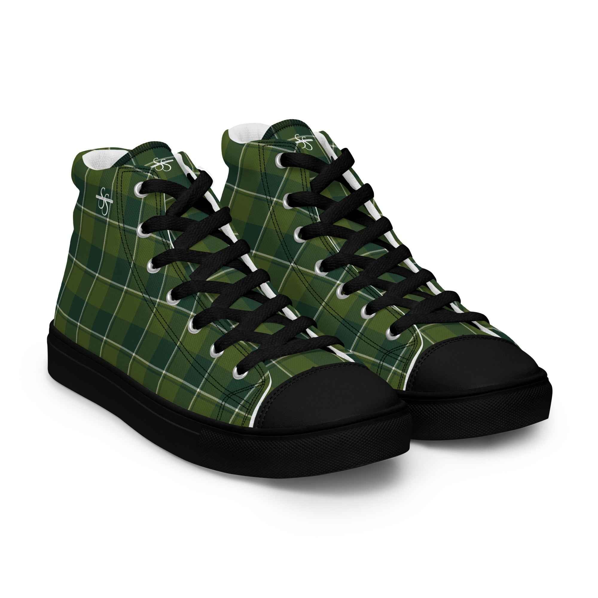 Women’s High Top Canvas Shoes Woodland and Evergreen Plaid - Scottish Squares